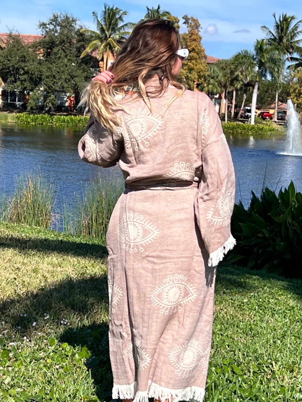 All Eyes on You Brown Cream Unisex Luxury Cotton Sash Belt Festival Beach NEW - Picture 2 of 16